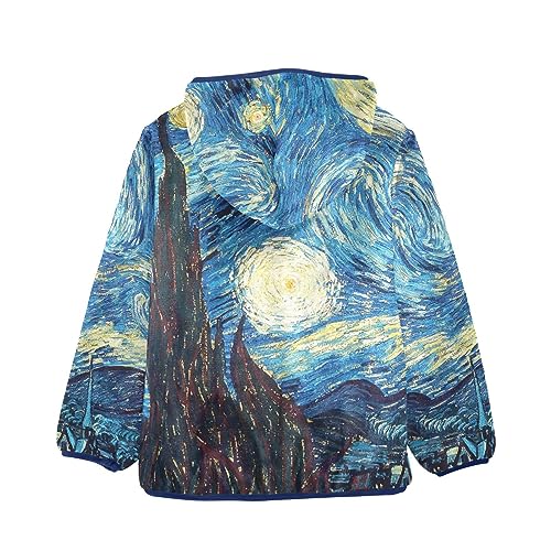 Starry Night Oil Painting Boys Fleece Hoody Jacket Zip Up Coat Warm Fall Winter Plush Jacket Long Sleeve Outerwear2
