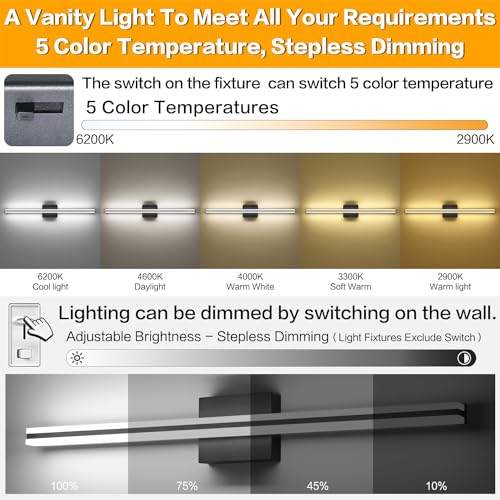 Image of SOLFART Vanity Lights for Bathroom 31.8 Inch Dimmable Matte Black Modern Bathroom Light Fixtures 20W 5CCT LED Lights