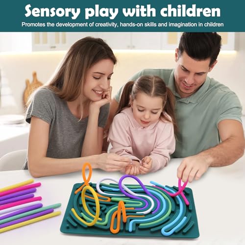 Sensorik Spielzeug Activity Board, Silicone Sensory Fidget Toys für Stress Anxiety, Sensory Reise Toys Spiel für Kinder ab 3 Jahr & Erwachsene, mit Reisetasche & 20 Schnüren