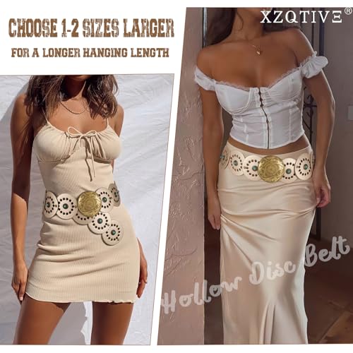 Image of XZQTIVE Western PU Leather Belts for Woman Concho Cowgirl Cowboy Disc Belt for Ladies Wide Boho Country Waist Belts for Dress