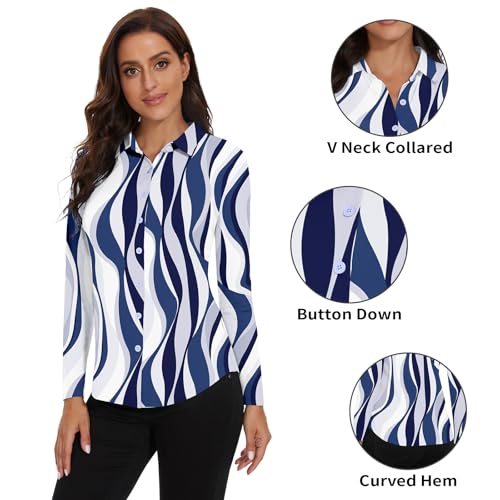 Image of Soneven Womens Golf Polo Shirts 3 /4 Long Sleeve V Neck Button Down Shirts Business Causal Work Blouses Tops