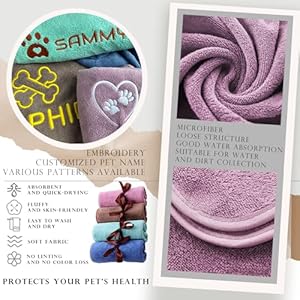 Xrlsg personalized dog towel custom towel for dog bath supplies with embroidered pattern name super absorbent towels for pet bath 20 in x 40 in green   cucciolini doodles