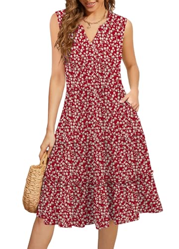 Image of Summer Dresses for Women Plus Size Casual Boho Floral Maxi Dresses Red XXL