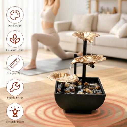 Image of Tabletop Water Fountain Indoor,3-Tier Lotus Indoor Water Fountain,8'' H Zen Desktop Waterfall with Pump Plug for Office Desk Decor Home Living Room Bedroom,Gift for Housewarming