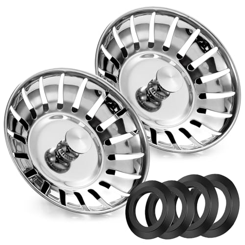 2 Pack Stainless Steel Kitchen Sink Bowl Strainer and Plug 78mm Kitchen Sink Plug for Single Double Bowl Use Kitchen Bathroom Food Hair Catcher Filter Stopper - Prevent Clogs Bad Smells