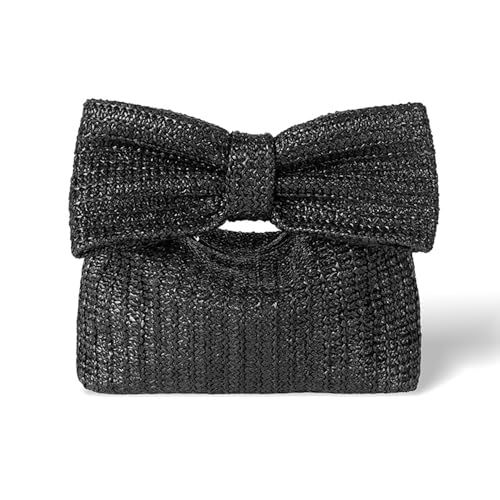 Image of Huralona Women Straw Woven Clutch Purse Pleated Handbag for Summer Beach Vacation Straw Shoulder Crossbody Bag