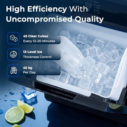 Image of Kilig CT Ice Maker | 45 Clear Ice Cubes in 12-20 Mins | Dual Water Supply (RO Inlet + 20L Can) | 13 Ice Thickness Levels | Slow-Melting Ice | Self-Cleaning | 6 Kg Storage - Silver /Black
