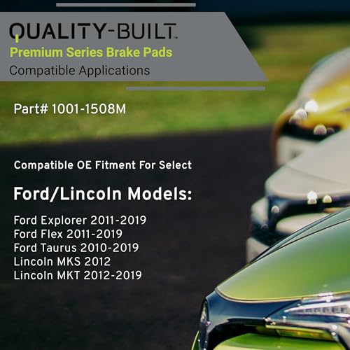 Image of QUALITY-BUILT Front Semi-Metallic Brake Pads, Premium 1001-1508M, Compatible with 2010-2019 Ford /Lincoln (Explorer,Flex,MKS,MKT,Taurus)