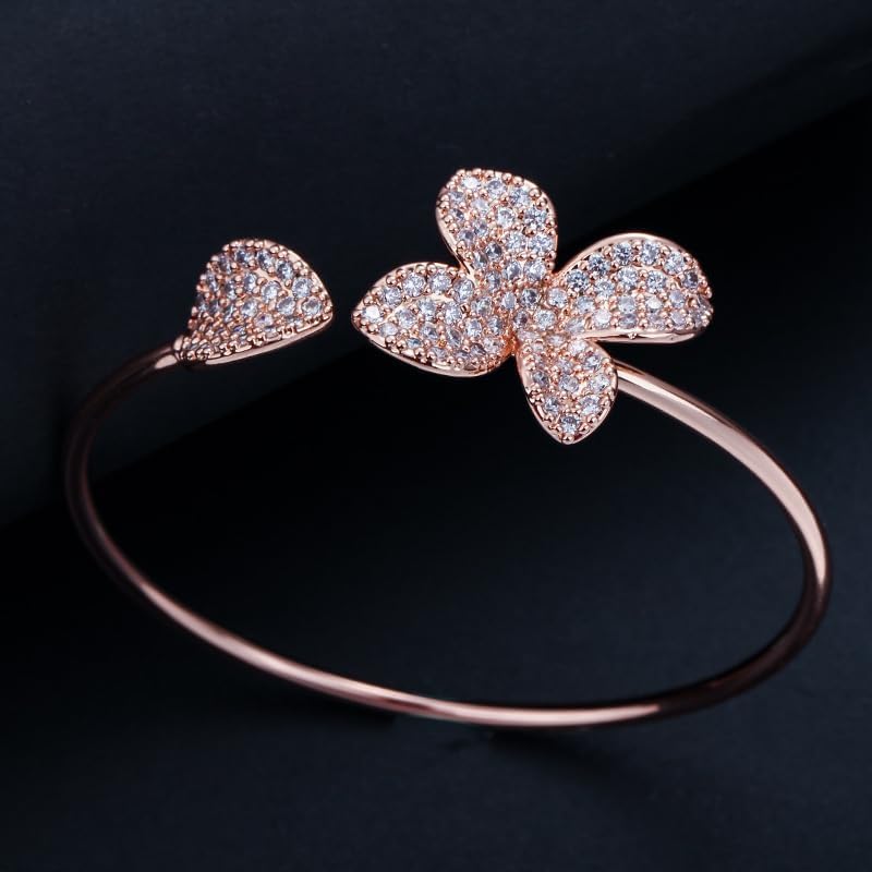 14K Gold Butterfly Design Moissanite Open Bangle for Women,Dainty Heart Shape Bridal Cuff Bangle Bracelet,Fashion Wedding Jewelry for Her - Image 4