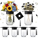 Qinyoung 6 Pcs 2026 Graduation Table Centerpiece Decoration Class of 2026 Graduation Decoration for Table Mason Jar with Grad Cap for Centerpiece Flower College High School Congrat Grad Party (Black)