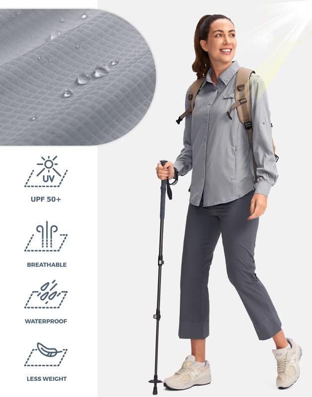 Womens Sun Protection Fishing Shirt with Zipper Pockets Lightweight SPF Long Sleeve Shirts for Hiking Safari - Image 3