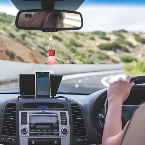 Image of Bling Car Hanging Bottle, 2PCS Crystal Rhinestone Empty Clear Vehicle Essential Diffuser Glass Pendant with Wooden String, Diamond Auto Interior Oil Vase Decor, Universal Fit (Red)