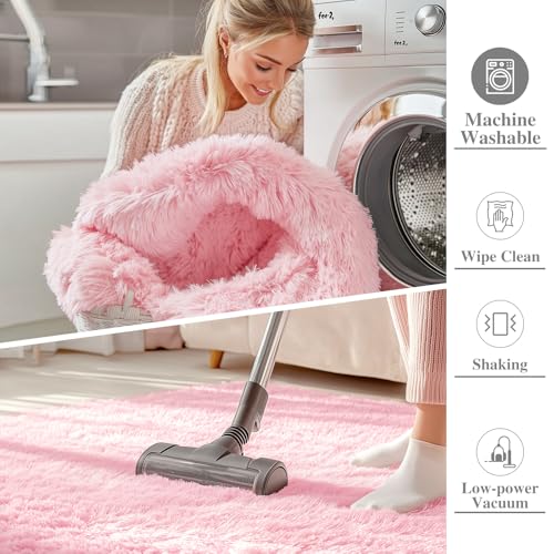 OLANLY 5x8 Machine Washable Large Area Rugs for Living Room, Bedroom, Soft Fluffy Shaggy Bedside Rug, Indoor Floor Carpet for Kids Girls and Boys, Dorms, Nursery, Home Decor Aesthetic, Pink