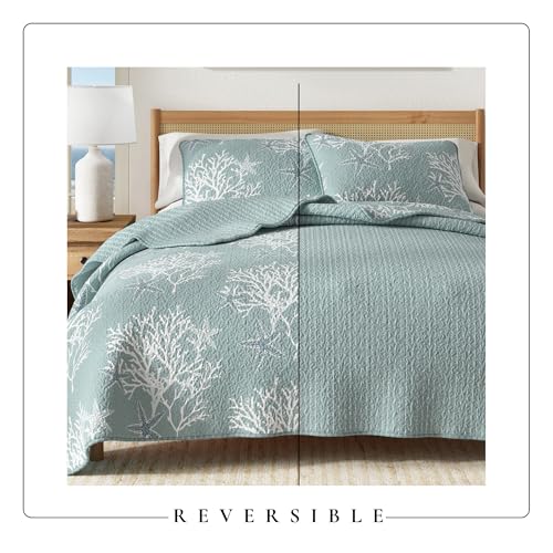 Image of Great Bay Home Coastal Quilt Set - 3-Piece King /California King Size Nautical Bedding Set - Lightweight, All-Season, Reversible Bedspread (Ether Blue)