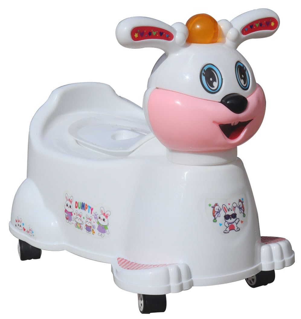 HOMECUTE Plastic Toilet Trainer Baby Potty Seat Cartoon Face With Removable Tray & Closing Lid - Chair Cum Seat - Use For Kids (Boys And Girls) With Light And Music, Movable. (Model B) White-image-31