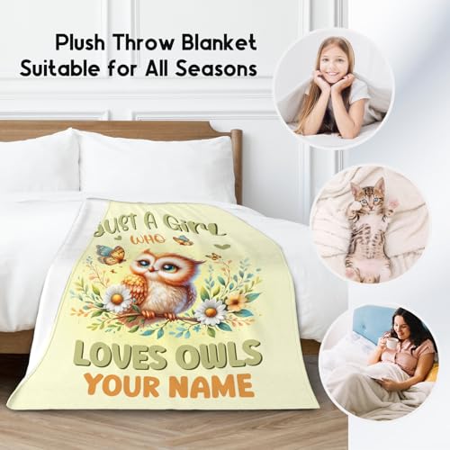 Custom Owl Blanket, Cute Soft Throw Gifts for Women, Cozy Flannel Throw Blankets for Couch Office, Yellow 60"x80"
