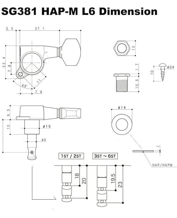 Amazon | GOTOH SG381 HAPM 07 C L6 クローム ギター ペグ 片側 6個