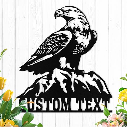 Custom Eagle Metal Sign - Personalized Eagle Last Name Wall Decor Eagles Outdoor Decor Bird Metal Decoration for Home, Office, Bar, Gift for Men, Dad, Military, Veterans