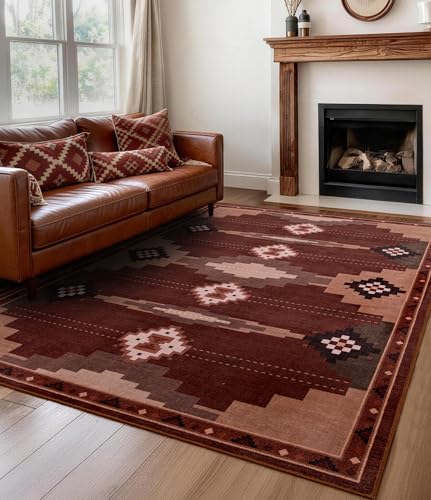 Tapete decorativo mod. mid century 5'x7' marrón/rojo miniatura 1
