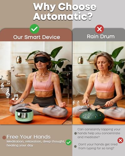 Image of Rain Drum Alternative-PUVIDJUT M3 Musical Instruments with Meditation Chime,5 Solfeggio Frequencies (417-639Hz), for Inner Peace, Deep Sleep & Chakra Healing, USB-C Rechargeable (Green)