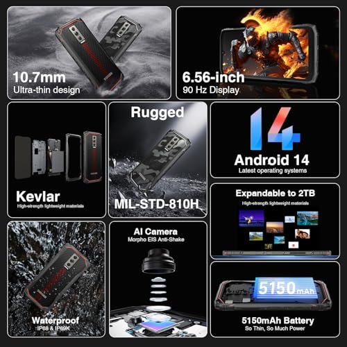Doogee BLADE10-02 Blade 10 Rugged Smartphone Unlocked Android 14,9Gb+128Gb/Tf 2Tb Octa Core Rugged Phone,6.56 Inch Hd+ 90Hz Cell Phone,16Mp Camera,4G Dual Sim Ip68/Ip69K Waterproof Phone,Widevine L1/Gps/Face Id thumb #2