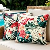 Federe Cuscini Divano 40 x 40 CM Impermeabile Esterno Federe Cuscino Decorativi Copricuscini Divano Fiori Colorata Foglia di Monstera Lino Federe Cuscini Per Soggiorno Giardino Terrazza 2 Pezzi
