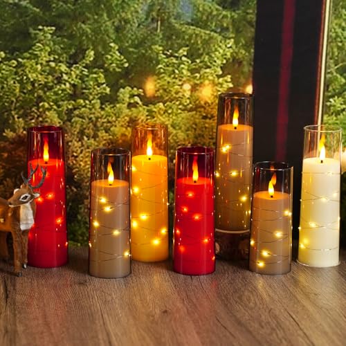 Image of Sasigeiaa Flameless Candles with Embedded Star String - Battery Operated LED Candles, with Remote,12 Ivory Flickering Candles for Christmas, Weddings, Home Decor & Party,(D 2.3 inchxH 5 inch 6 inch 7 inch)