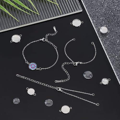 UNICRAFTALE 18 Set DIY Bracelet Making Kits Stainless Steel Adjustable Bracelets Flat Round Cabochon Connector Settings Bracelet Bezel Settings Glass Cabochons Blank Bracelets for Jewelry Making - Image 2