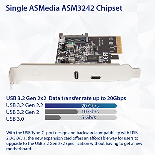 Image of IO CREST USB-C 3.2 Gen 2x2 + 20W QC Power Delivery PCI-e Gen 3 x4 Expansion Card SATA Powered ASMedia ASM3242