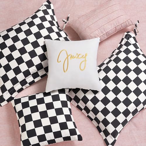Image of Juicy Couture Reversible Checkerboard Comforter Set 6-Piece Full /Queen Set, Black /White