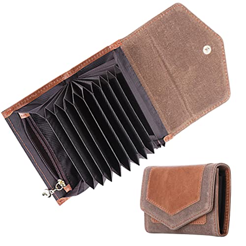 Cartera de piel de tela de cera de aceite con moneda, funda pequeña con cremallera, para hombres y mujeres, bloqueo RFID, cartera para tarjetas Silm, Brown Cover