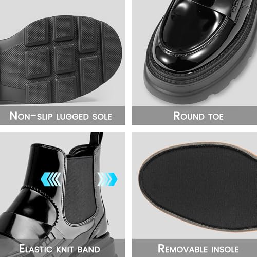 KaroNairy 3 Inch Black Platform Ankle Boots Round Toe Non Slip Work Chelsea Booties for Women2