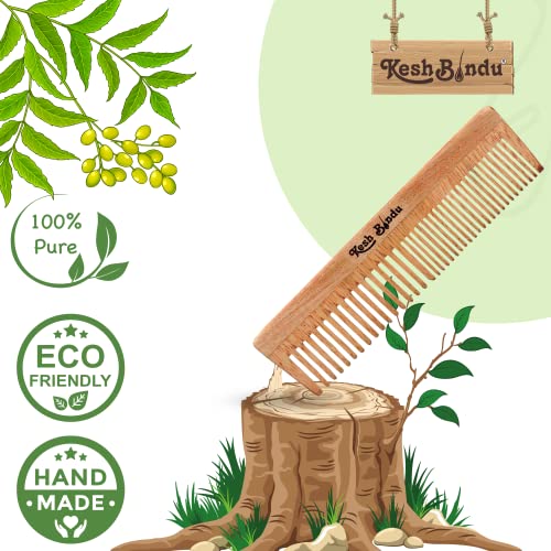 Image of Handmade Kacchi Neem Wooden Comb For Men & Women Detangling, Frizz Control & Shine, Suited For All Hair Diffrent Type of Kangi Combo Pack 4pis (Handle + Wide Tooth + Tel + Dual Tooth)