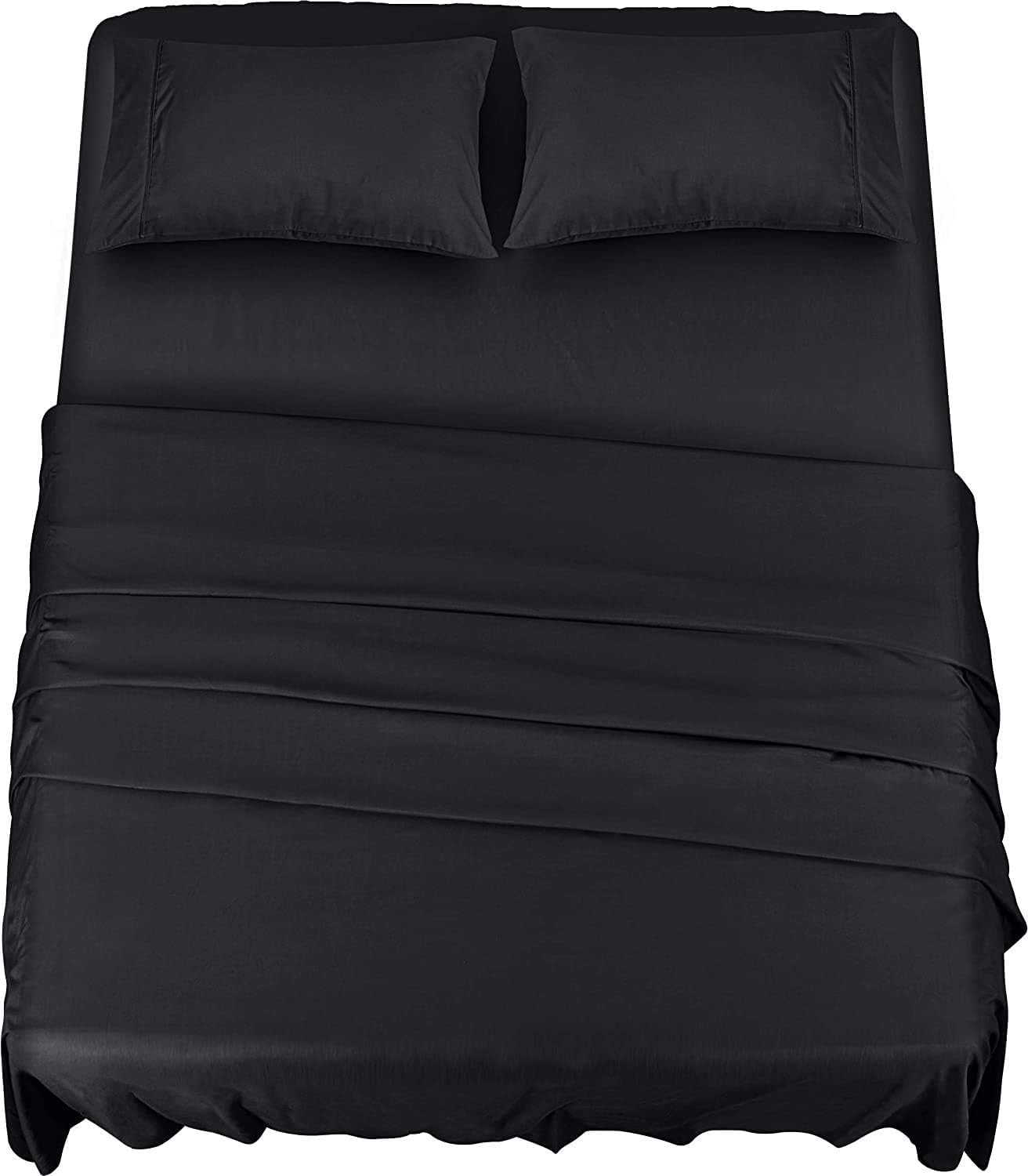 Utopia Bedding - Set Lenzuola Una Piazza e Mezza 4 Pezzi 120x190 cm - Set Lenzuola Letto, Spazzolata Poliestre di Microfibra - Lenzuolo con Angoli, Lenzuolo Piatto e 2 Federe 50x75, Nero