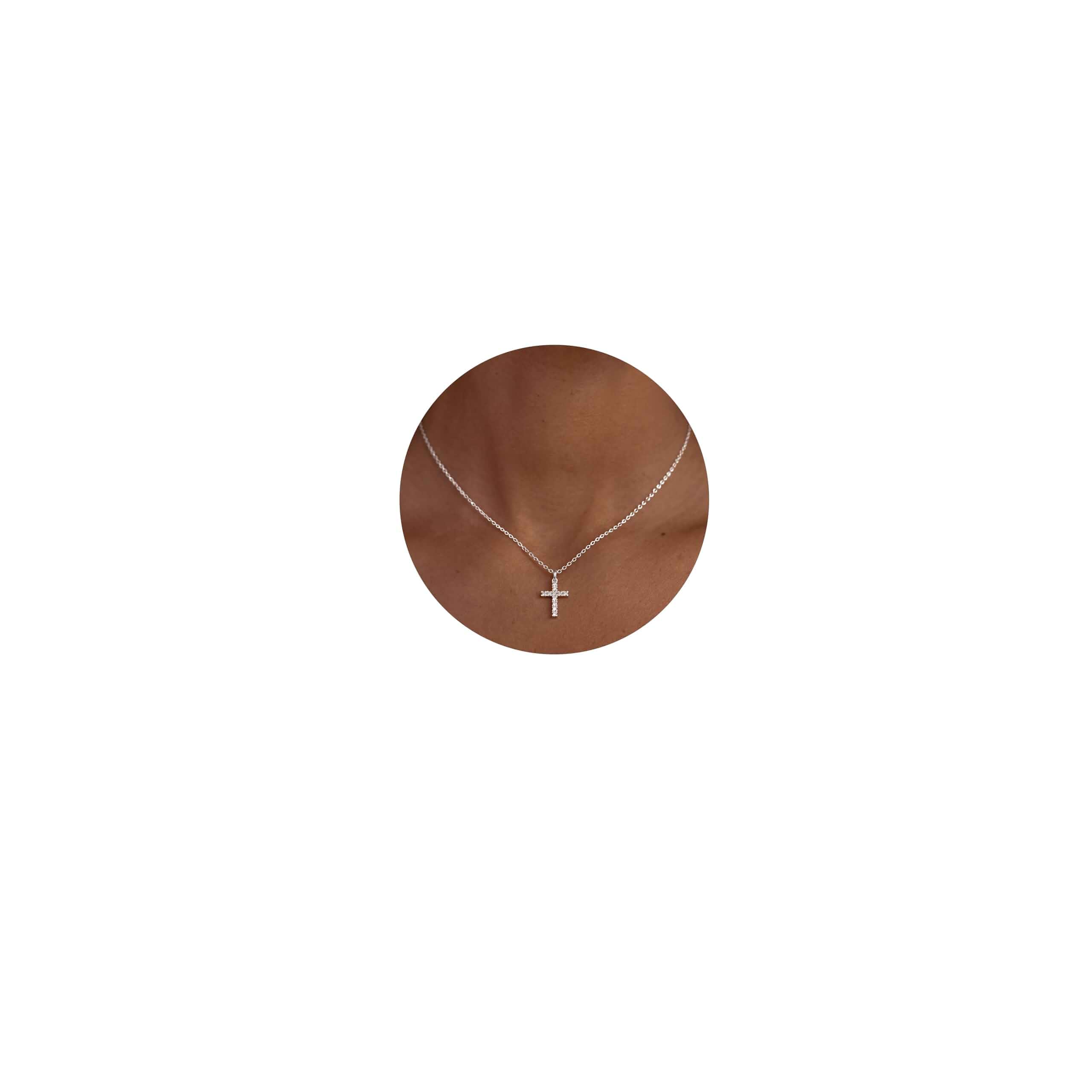 DEARMAY Gold Cross Necklace For Women Dainty, Simple Sterling Silver Plated Jesus Pendant Necklace Waterproof Non-Tarnish Small Christian Baptism Religious Faith Jewelry Gift For Women