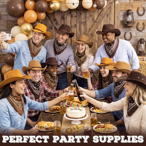 Image of Zhanmai 12 Pcs Cowboy Hat and Bandana Cowboy Cowgirl Hats Bulk Western Party Costume Halloween Accessory