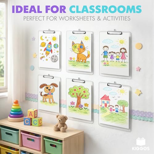 Image of KIGGOS Acrylic Clipboards 12.5 x 9, Clear 6 Pack Letter Size Clip Boards with Low Profile Metal Clips, Hold up to 100 Sheets, Lightweight Set for Classroom, School, Office and Home