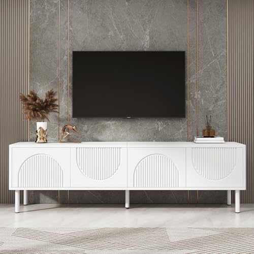 Merax TV-Schrank TV-Lowboard Mattweißes Finish, 3D-Relieftüren,...