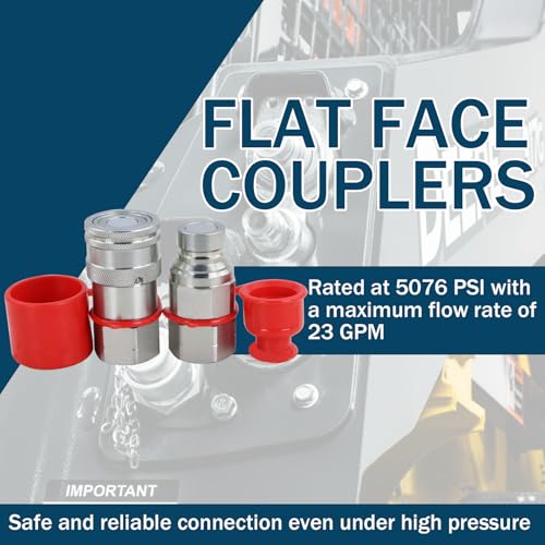 Image of 3 /4 inch Skid Steer Flat Face Hydraulic Quick Connect Couplers with Dust Covers - Compatible with Parker FE Series | Safeway FFE49 Series | Faster FFH Series