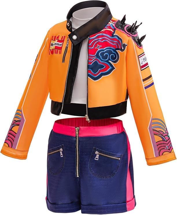 CustIothalon Girls Halloween Costume Polyester Top and Pants Set for Cosplay Events and Parties (Orange 5-6Years)
