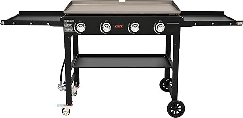 Miniatura 10 de VEVOR Plancha comercial en el carrito, plancha manual resistente de 36 pulgadas, estación de cocina al aire libre con estantes laterales, plancha de