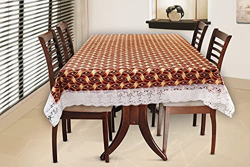 Image of The Furnishing Tree Waterproof PVC Rectangle Shaped 4 Seater Table Cover WxL 54x78 inches Interlocked Ropes Pattern Brown with White Border lace