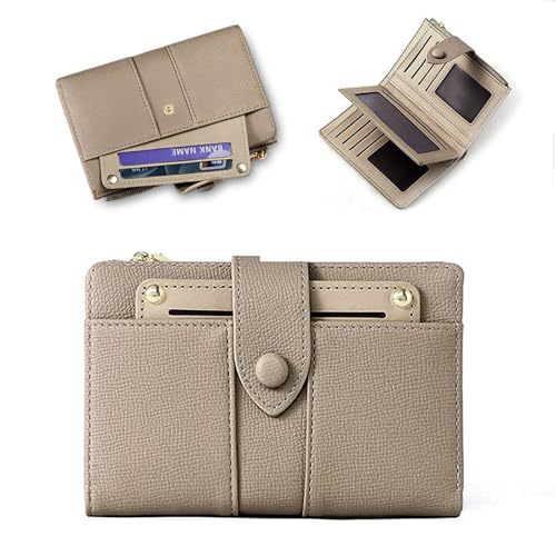 Multi-function Short Wallet For Women's, Leather RFID Blocking Bifold Zipper Pocket Wallet Card Case Purse (Gray)