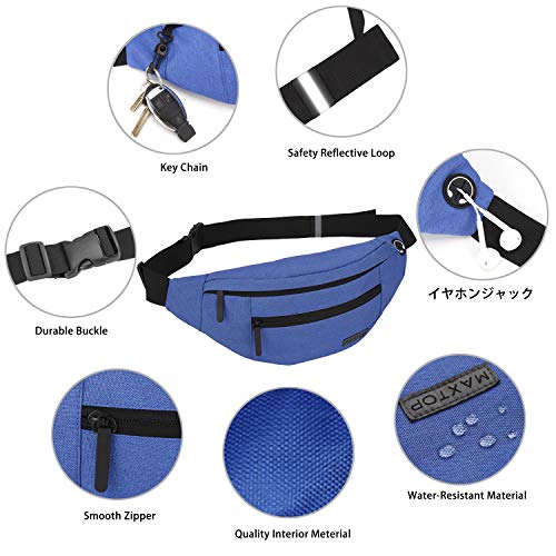 MAXTOP Bauchtasche Gürteltasche für Damen und Herren Hüfttasche Outdoor Groß Handytasche Sport Wasserdicht Laufgürtel Umhängetasche Geldgürtel für Camping Wandern Fitness Fahrrad Geschenke Blau-l