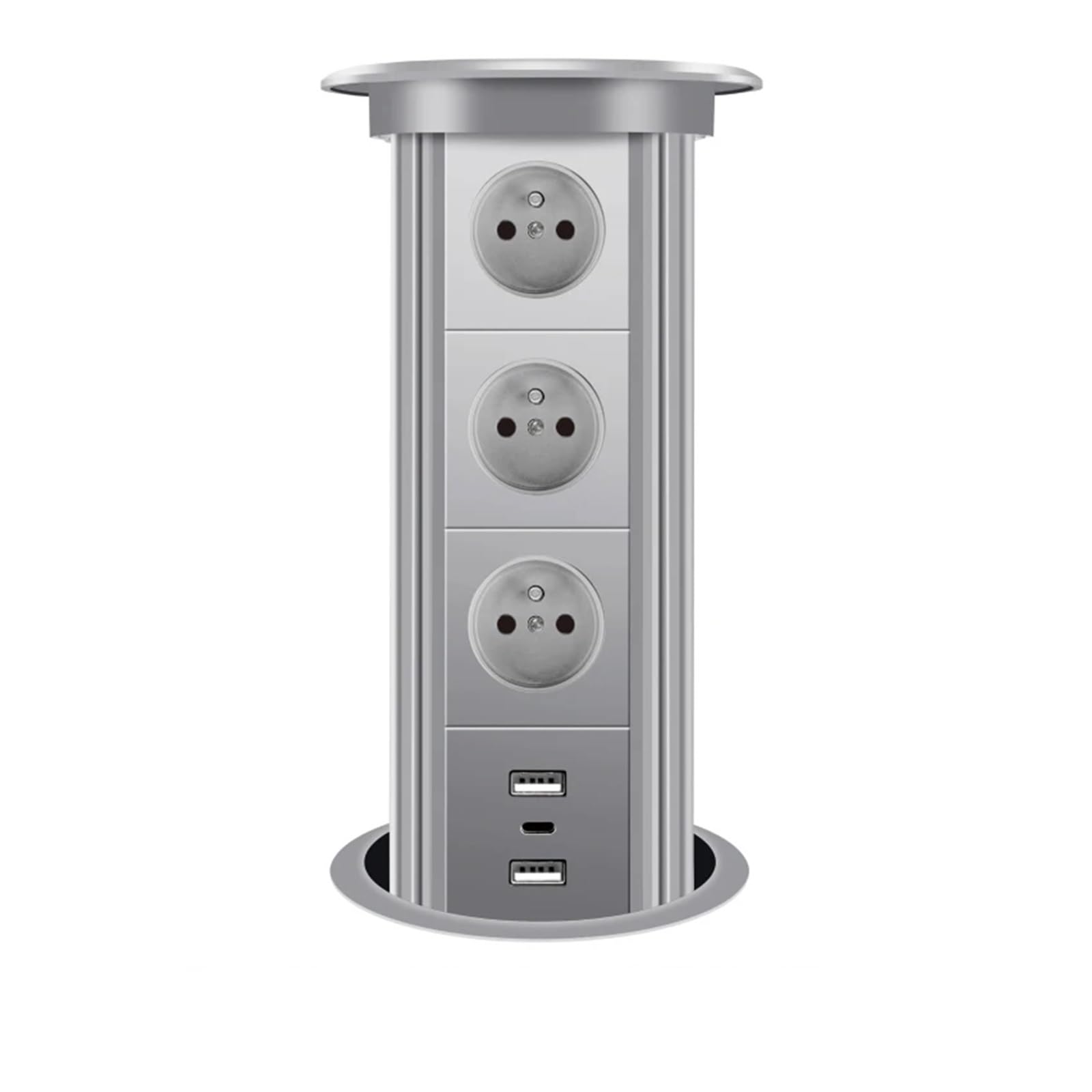 Prise Pop-up, Prise Automatique Escamotable, Adaptateur Standard Universel, Type-C, USB, Bluetooth, Audio, Appareil Électroménager Intelligent pour Plans de Travail(Silver,3outlets+USBA-C)