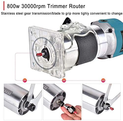 110V 800W Palm Router Electric Hand Trimmer Wood Router 1/4" Collets Woodworking Tool Laminate Trimmer + Tungsten Carbide Router Bits 15-Piece Set 4 110V 800W Palm Router Electric Hand Trimmer Wood Router 1/4" Collets Woodworking Tool Laminate Trimmer + Tungsten Carbide Router Bits 15-Piece Set