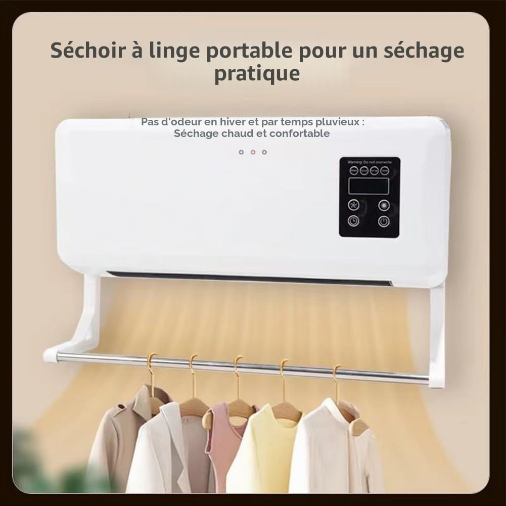 Ventilateur mural 2 en 1 de chauffage et de refroidissement, silencieux, petit climatiseur pour chambre à coucher, salle de bain, compact avec mode brise naturelle, blanc, 42 x 18 x 12 cm