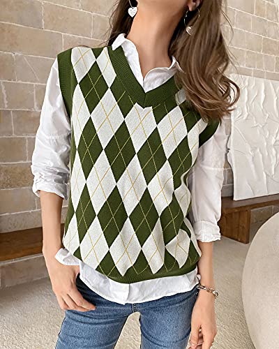 Fashionme Trendy Argyle Knitted Sweater Vest Soft Comfy Houndstooth Sleeveless Fall Spring2
