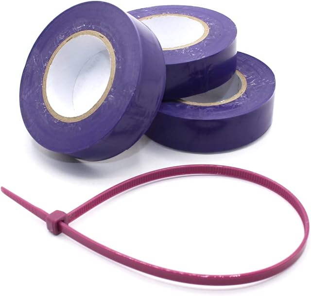 3 x Rolls of Purple Flame Retardant Electrical PVC Insulation Tape - 19mm Wide x 20m Long + Free Cable Ties