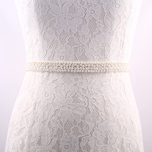Fubney Crystal Bridal Belt Handmade Pearls Wedding Sash Belts Bridesmaid Sash For Women's Dress (Ivory) #TOP1